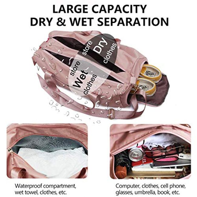 ICEIVY Gym Duffle Bag Dry Wet Separated Gym Bag Sport Duffle Bag Training  Handbag Yoga bag with Extra Drawstring Backpack (pink) Large