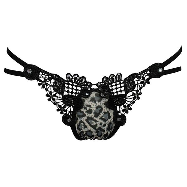 WHITE FANG TT64 Women's Thong Panties, String Panties, Leopard Print, Underwear, Butterfly, Sexy, (01: White)