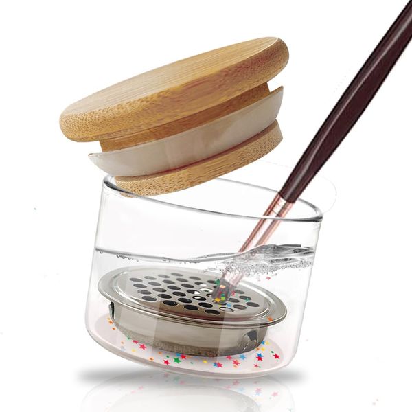 Nail Brushes Washing Cup Acrylic Nail Brush Cleaner Dappen Dish with Lid Easy Cleaning Portable Mesh Layered Nail Art Brush Washer for Nail Sequins Glitter Powder Nail Tools Nail Art Brushes Clean Cup