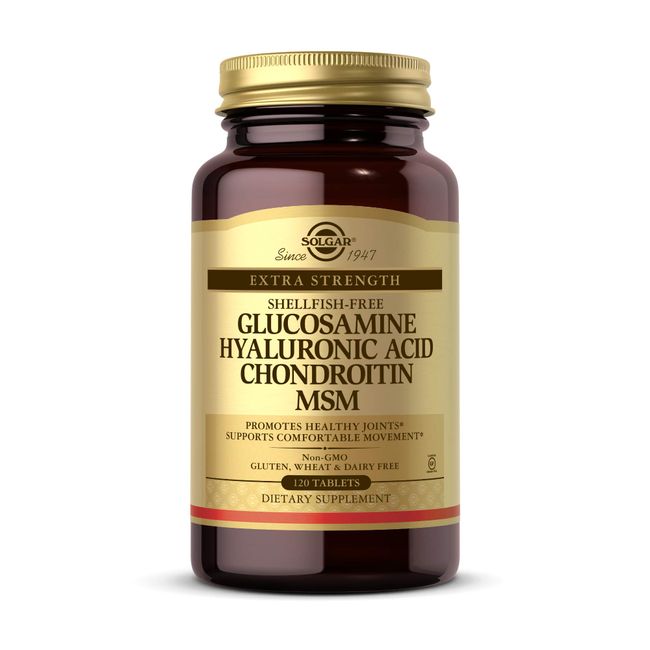Solgar Glucosamine Hyaluronic Acid Chondroitin MSM, 120 Tablets - Supports Healthy Joints - Supports Range of Motion & Flexibility - Extra Strength, Shellfish Free - Non-GMO, Gluten Free - 40 Servings