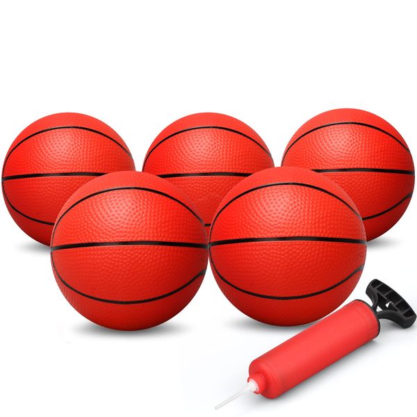 Dilabnda Mini Hoop Basketball 16cm Rubber Basketballs for Kids Beach Ball Small Bouncy Balls 5 Red Balls and 1 Ball Pump Great indoor and outdoor fun for kids and adults