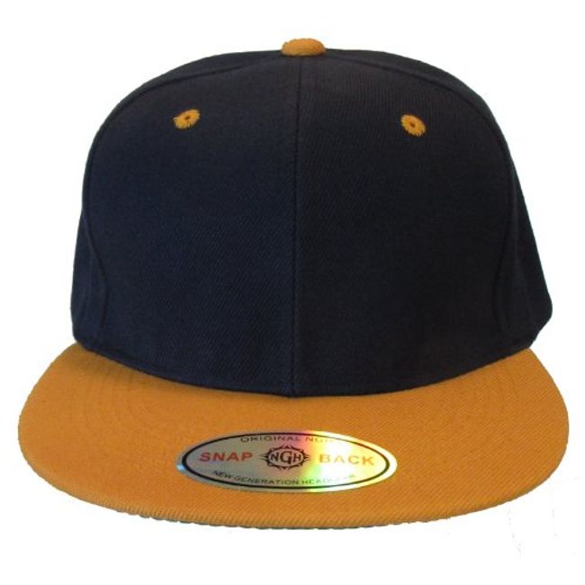 New Plain Snapback Baseball Caps Flatbill Two Tone Navy Blue/Gold Bill