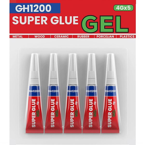 4Gx 5 Value Pack Super Glue Gel All Purpose with Anti Clog Cap. Ca Glue - Strong Adhesive Superglue, Cyanoacrylate Glue for DIY Crafts and Many More