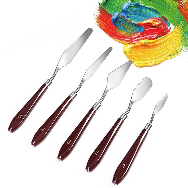 LIKENNY Palette Knife Painting Knife Stainless Steel Oil Painting Knife Plastic Handle Palette Knife Paint Art Tool for Oil Painting Painting Clay Pottery Figures Spatula Set of 5