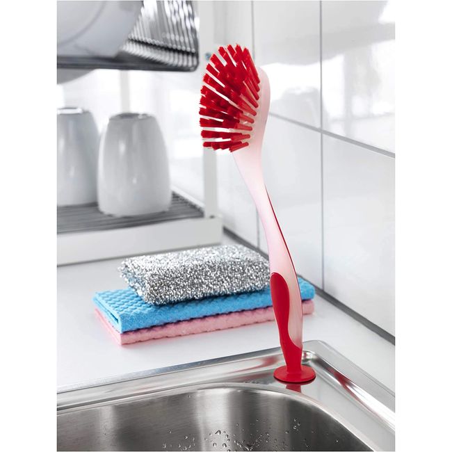 Plastic Dish Cleaning Brush with Suction Cup Set of 3 | Washing Up Brushes  for Kitchen Sink Cleaning, Dishes, Pans, Pots | Scrubbing Brush with