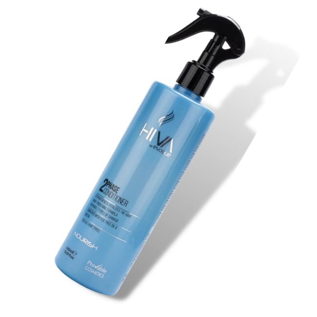 Hiva by Evoque Leave In Conditioner 400ml Sprühkur 2 Phasen Feuchtigkeitsspray ohne ausspülen ideal für gefärbte und blondierte Haare Anti Frizz (Biotin Tea Tree)