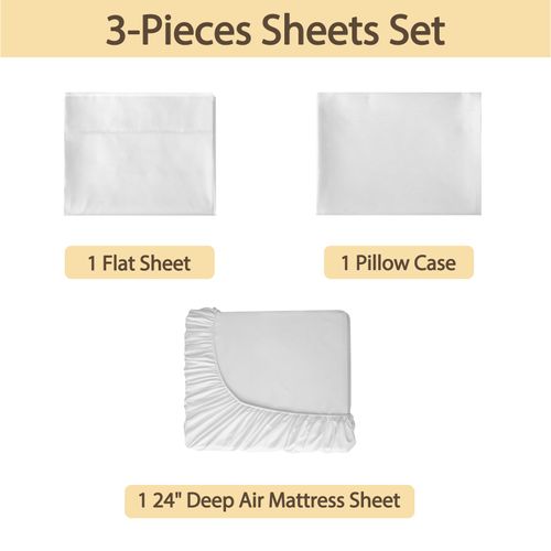 Air Mattress Sheet Set Twin Size,3 Piece Deep Pocket Bed Sheet Set for 16-24 Inch Air Bed,Easy Inflate Access,Perfect for Guest Room, RV, Camping,White