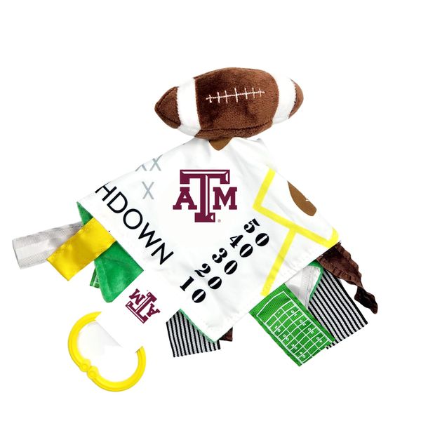 The Learning Lovey Texas A&M University Baby Football Tag Toy - College Baby Sensory Crinkle Toys - Soft & Safe - Ideal Baby Stroller Toy - BPA Free w/Stroller Clip (10" x 10" Tag Toy)…