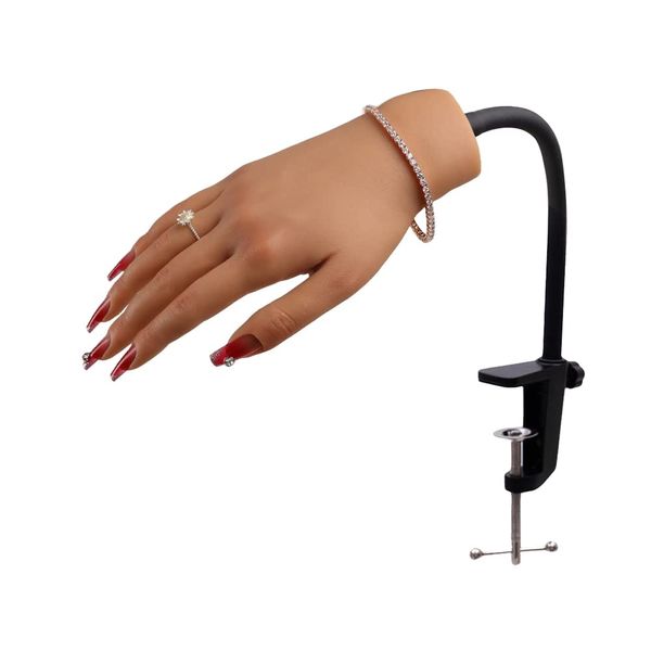 KnowU Silicone Nail Practice Hand with Stand, Practice Hand for Acrylic Nails for Manicure, Nail Hand Practice Model, Flexible and High Simulation Fake Hand,Left