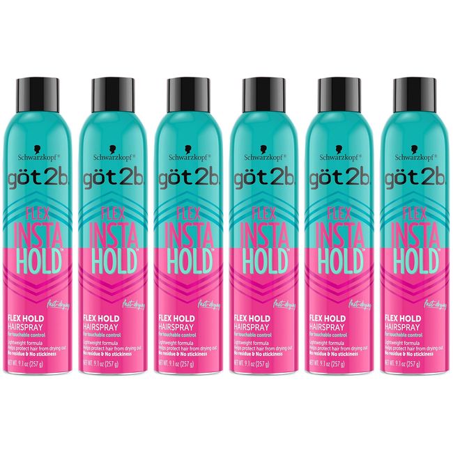 Pack of (6) New Got2b Flex Insta Hold Hair Spray, 9.1 oz