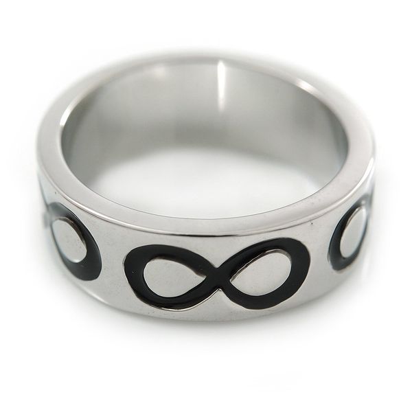 Avalaya Black Enamel Infinity Band Ring/Rhodium Plated/Size 7