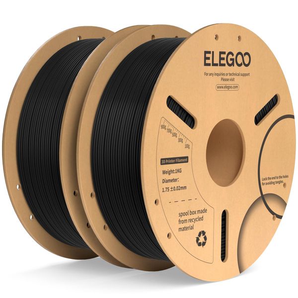 ELEGOO PLA+ Filament 1.75mm Black 2KG, PLA Plus Tougher and Stronger 3D Printer Filament, Dimensional Accuracy +/- 0.02mm, 2 Pack 1kg Cardboard Spool(2.2lbs) for Most FDM 3D Printers