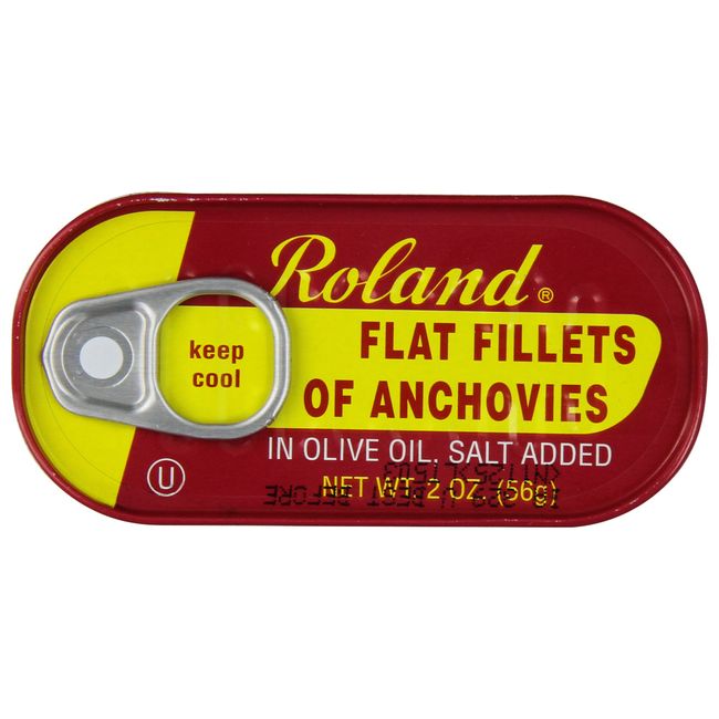 Roland Foods Flat Anchovy Fillets Packed in Olive Oil, Wild Caught, 2 OZ Can