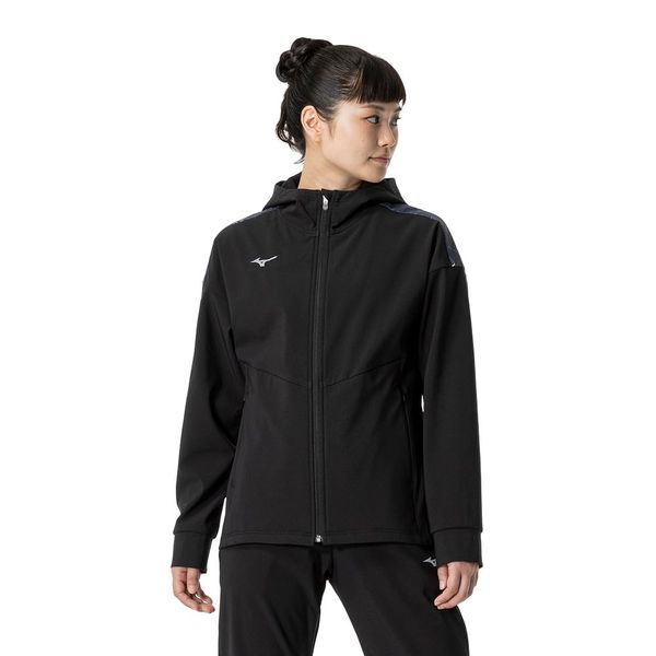 Mizuno 32MCA860 Women's Tech Shield Jacket, Windproof, Stretch, Water Repellent, Training Wear, Black