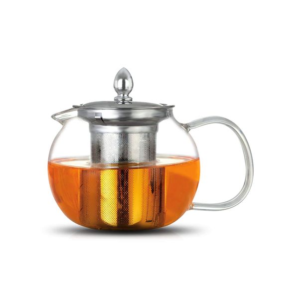 ANSIO Glass Teapot with Infuser 600 ml Borosilicate 304 Stainless Steel Lid, Clear Teapot Infuser with Heat Resistant and Loose Leaf Teapot Infuser