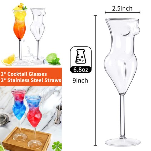 Body Cocktail Glasses 200 ml Novelty Red Wine Glasses Set of 2 Martini Glasses Gin Glass Gift Set for Party Home Bar