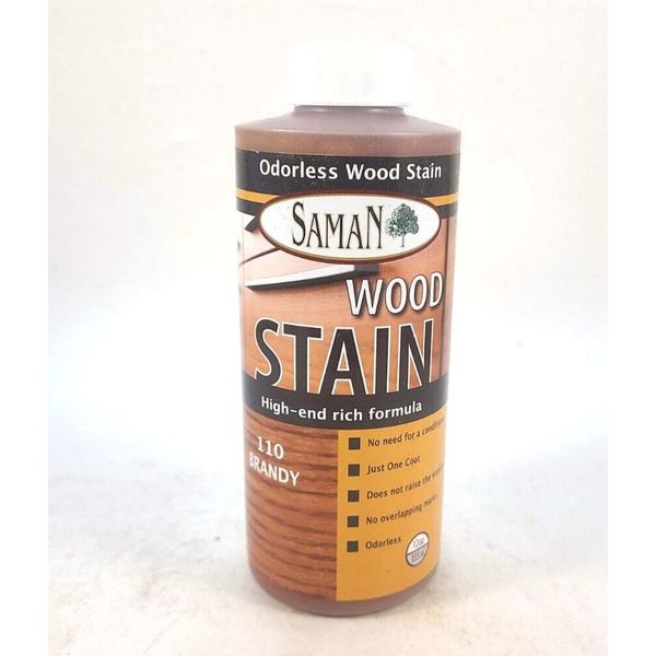 SAMAN Interior Water Based Stain for Fine Wood 110 Brandy 12 oz Bottle