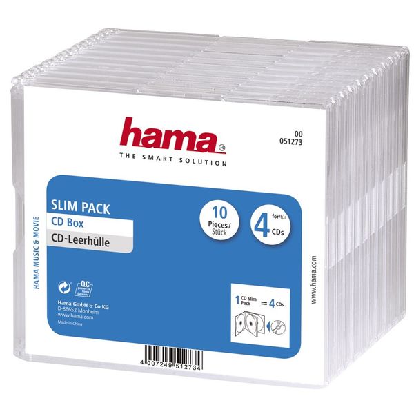 Hama CD-Slim-Pack 4, 10er-Pack, 00051273, Transparent