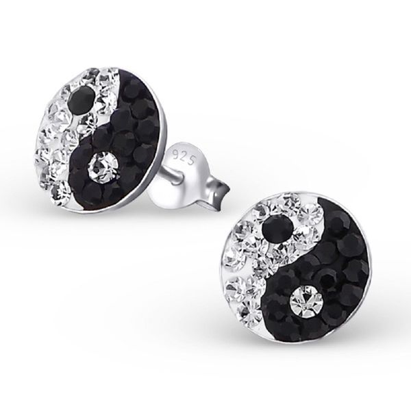 ICYROSE 925 Sterling Silver Black/White Crystal Yin Yang Ear Studs 9878