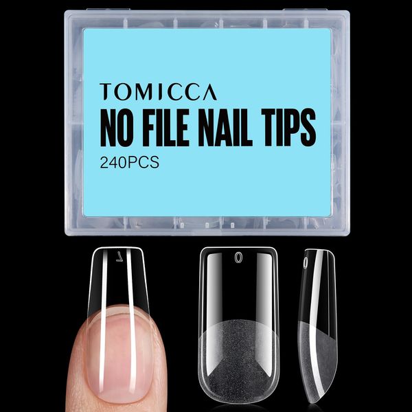 TOMICCA Falsche Nagelspitzen Quadrat Nageltips 240 Stück Quadrat Mittel Nägel Tips, Halbmatt Gelnägel für Nagelverlängerung, Nail Art DIY Nagelstudio zu Hause 12 Größen Künstliche Gel Nail Tips