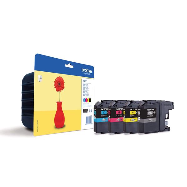 Brother LC-121BK/LC-121C/LC-121M/LC-121Y Inkjet Cartridges, Black/Cyan/Magenta/Yellow, Multi-Pack, Standard Yield, Includes 4 x Inkjet Cartridges, Brother Genuine Supplies