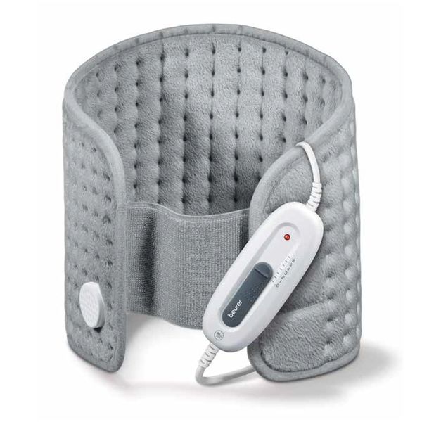 Beurer UHP49 Heating Pad for Back Pain Relief, 6 Heat Settings, Soft Microplush, Machine Washable Fabric with Auto Shut Off, Electric Heating Pad for Cramps and Sore Muscles, Adjustable Strap Grey