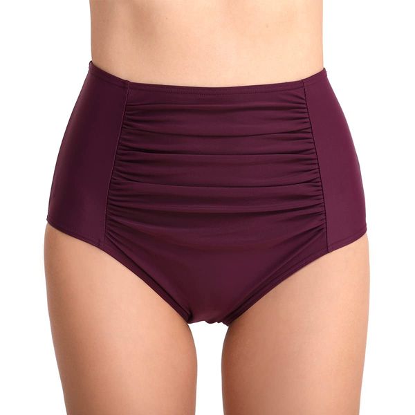 Joweechy Womens High Waisted Bikini Bottoms Retro Tummy Control Swim Shorts Swimming Briefs Swimwear s,Purple