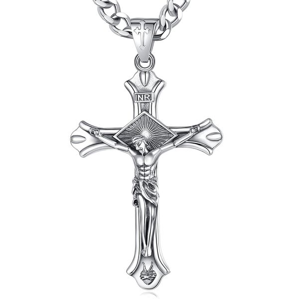 AEONSLOVE 925 Sterling Silver Crucifix Necklace for Women Silver Cross Necklace for Men Jesus Cross Pendant for Boys Christian Cross Chain for Men Ladies Christian Jewellery Gifts