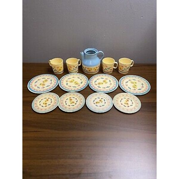 Vtg Chilton Tea Set 13 Piece Blue Yellow Birds Love Swedish Vibe Kids Playset