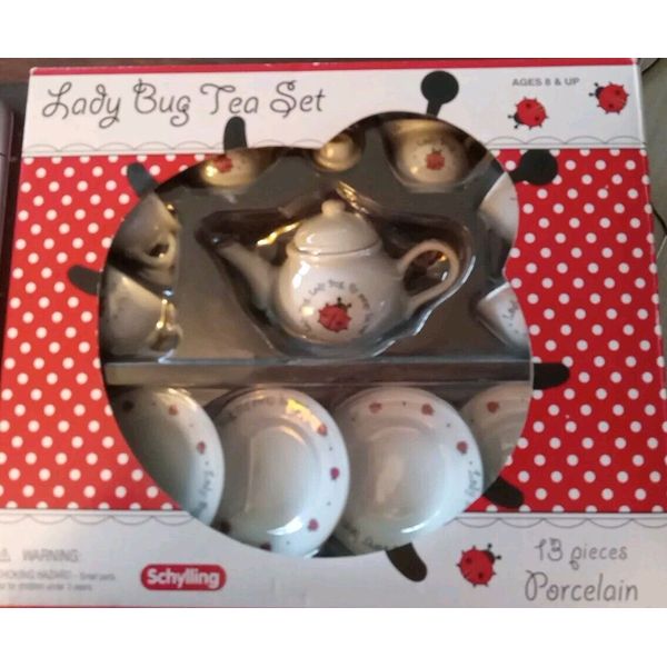 Ladybug Tea Set, Service for Four, 13 Piece Porcelain Play Set