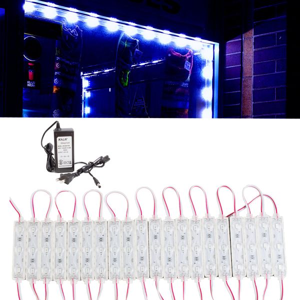 Super Bright storefront LED Light, 30ft Blue Color 5730 Injection Module + UL 12v AC Power Package