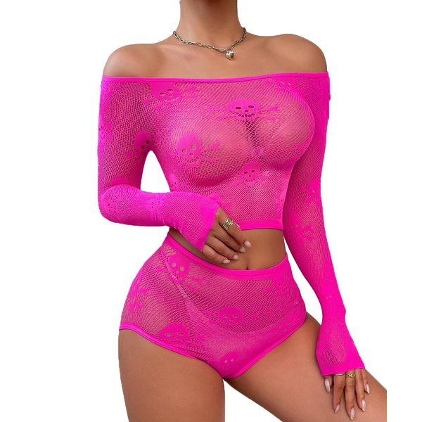 Buitifo Damen Dessous-Sets Sexy Lingerie Fischnetz Sexy Bodys Nachtwäsche (Rosa GT,Einheitsgröße)