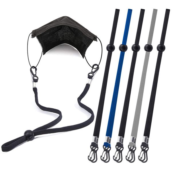 Mask Lanyard Elastic Extra Long Face Mask Extender Strap with Double Holder Clips & Adjustable Cord Locks Pack of 5，Mask Lanyard for Men & Boys