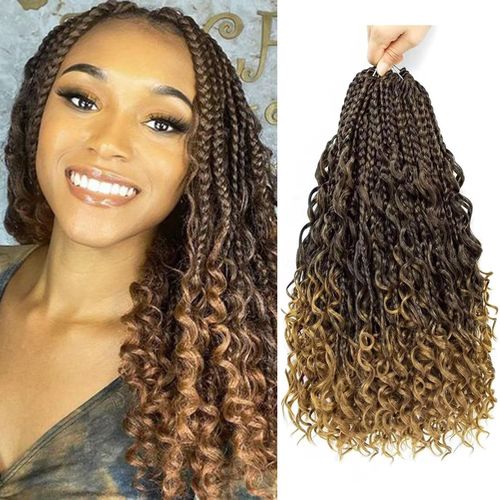 Goddess Box Braiding Hair 8 Pack Boho Box Braids Crochet Hair Extensions Pre Stretched Bouncy Braiding Hair for Women (T1B/27, 14inch (Boho Box Braids 8 Packs))