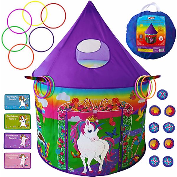 Unicorn Toys Kids Play Tent for Girls with Unicorn Ring Toss, Candy Board Game,