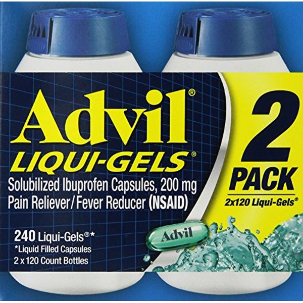 Advil Liqui-Gels (240 Count) Pain Reliever/Fever Reducer Liquid Filled Capsule, 200 mg Ibuprofen, Temporary Pain Relief, 120 Count (Pack of 2)