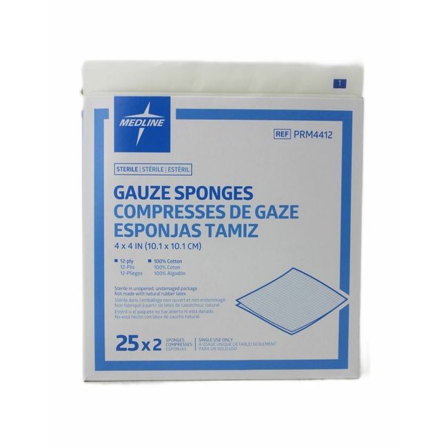 Medline PRM4412 Woven Gauze Sponges 12 Ply Sterile 4" x 4" - 25X2CT