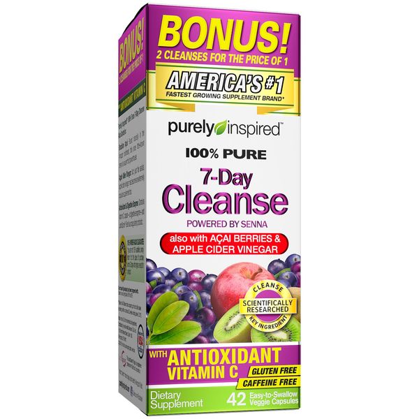 Detox Cleanse | Purely Inspired 7 Day Cleanse and Detox Pills | Acai Berry Cleanse | Whole Body Cleanse Detox for Women & Men | Body Detox with Senna Leaf & Digestive Enzymes | 42 Acai Berry Capsules