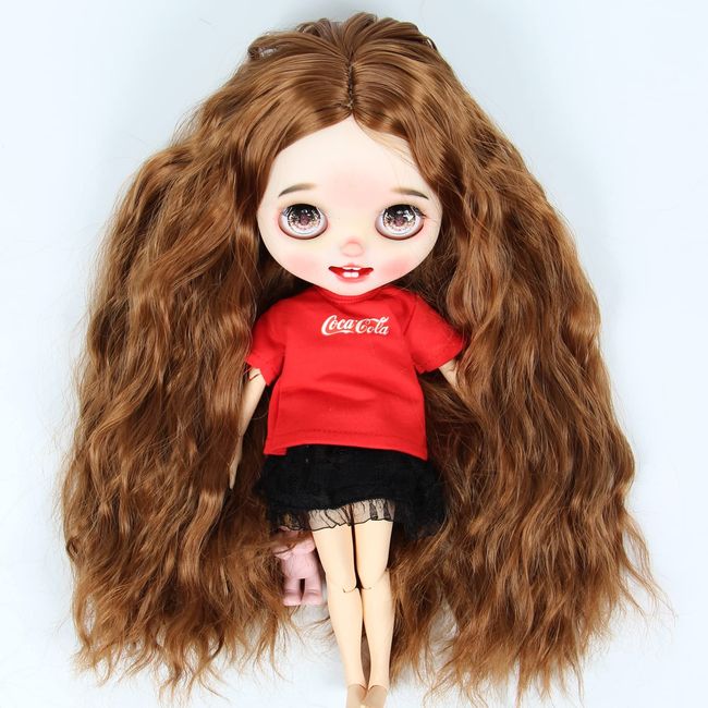 Linfairy Doll 9-10" Long Wig Long Center Curly Hair (Brown)