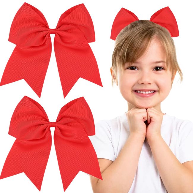 2 Pieces 8 Inch Large Ribbon Bows Hair Clips School Girls Red Ribbon for Hair Ponytail Holders Hair Styling Accessories