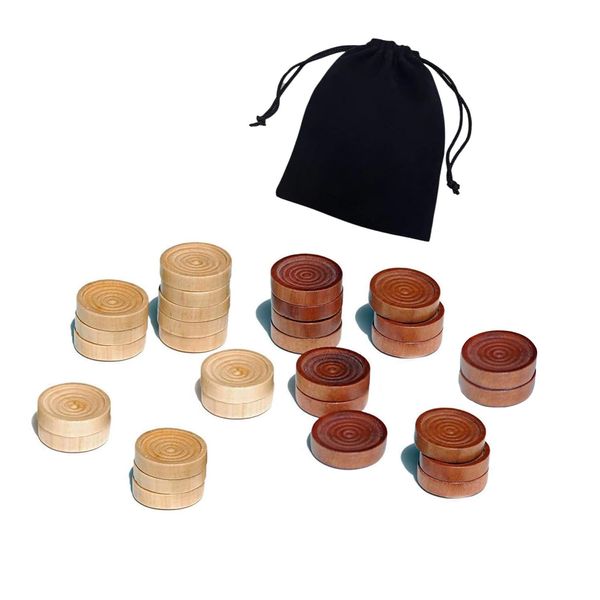 Baspoom Checkers Pieces -Backgammon Pieces-Dark Brown/Natural 15tablets Each (30mm/1.2in)
