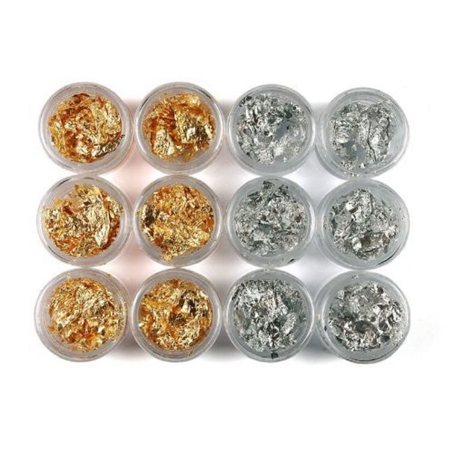 Gold Foil 銀箔 Case Set of 12 LED Gel Supplies Gold, and Silver Glitter Sequins neirua-todekore-syon