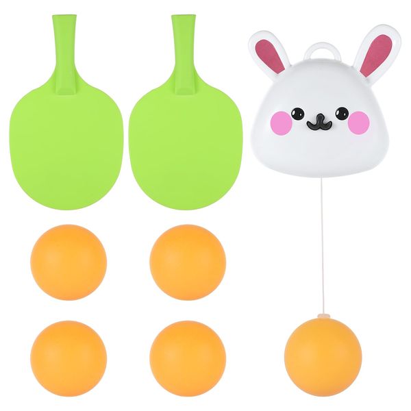 Indoor Ping Pong Trainer, Rabbit Shaped Hanging Table Tennis Trainer Self Training Device Adjustable Sparring Partner Portable Door Pong Game Exerciser for Parent Kids Hand-Eye Coordination