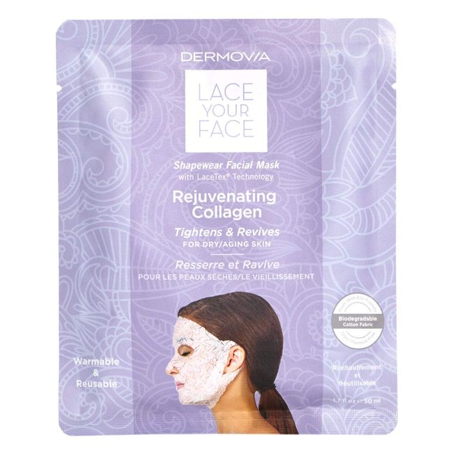 DERMOVIA LACE YOUR FACE Patented Compression Facial Mask, AS SEEN ON SHARK TANK, Reusable Biodegradable Cotton Anti Aging Skin Care, Rejuvenating Collagen, Single