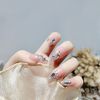 mallnoo 24 Piece Nail Tips Pink Aurora Glitter Rhinestone Decoration French Coming-of-Age Ceremony Reception Party After-Party Wedding Nails