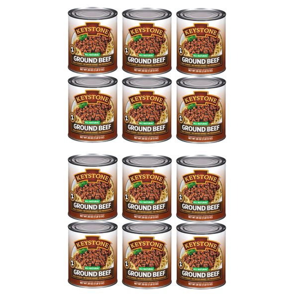 Keystone All Natural Ground Beef 28 Ounce Long Term Emergency Survival Food Canned Meat | Fully Cooked Ready to Eat | Gluten Free Family Pack of 12