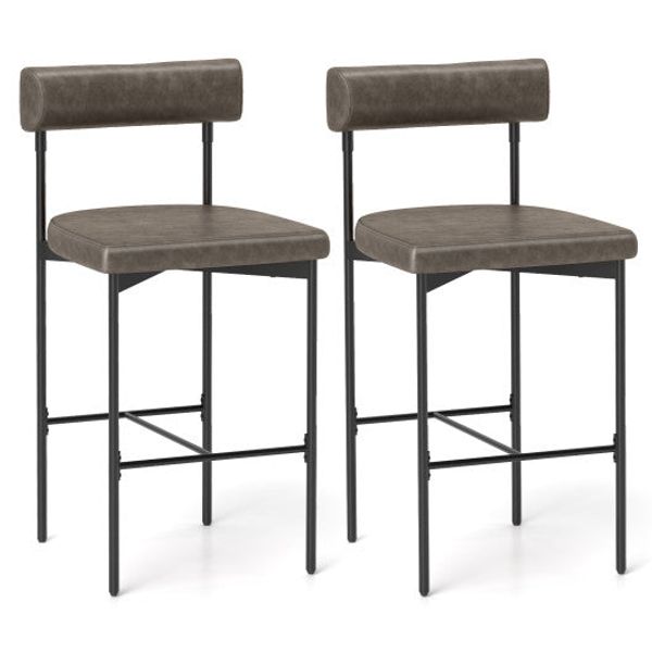 20 Inch Upholstered Bar Stools Set of 2 Counter Height Bar Chairs with  Backrest-Gray