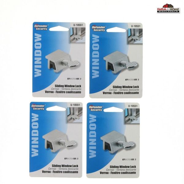 Defender Security Sliding Window Lock U-10551 Silver ~ 4 Pack