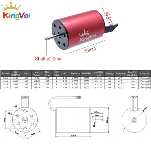 KingVal Replacement 2435 6100KV Waterproof Brushless Motor Shaft 2.0mm Compatible with 1/16 1/18 RC Car