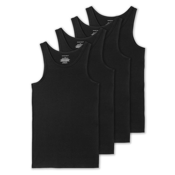 Comfneat Men's 4-Pack Big & Tall Tight Fit A-Shirts Tank Tops Sleeveless Undershirts Stretchy Cotton Spandex Base Layers (Black 4-Pack, 5XL)